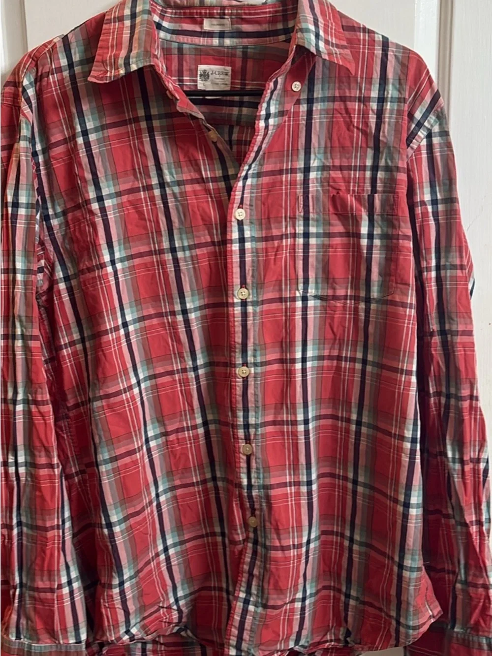 J. Crew Red Plaid Cotton Button-Down Shirt